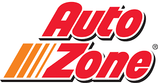 AutoZone logo in red and orange with black accents on a white background