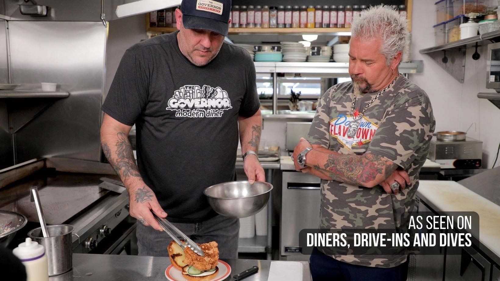 Image of Diners, Drive-ins and Dives visit at Governors Modern Diner 

