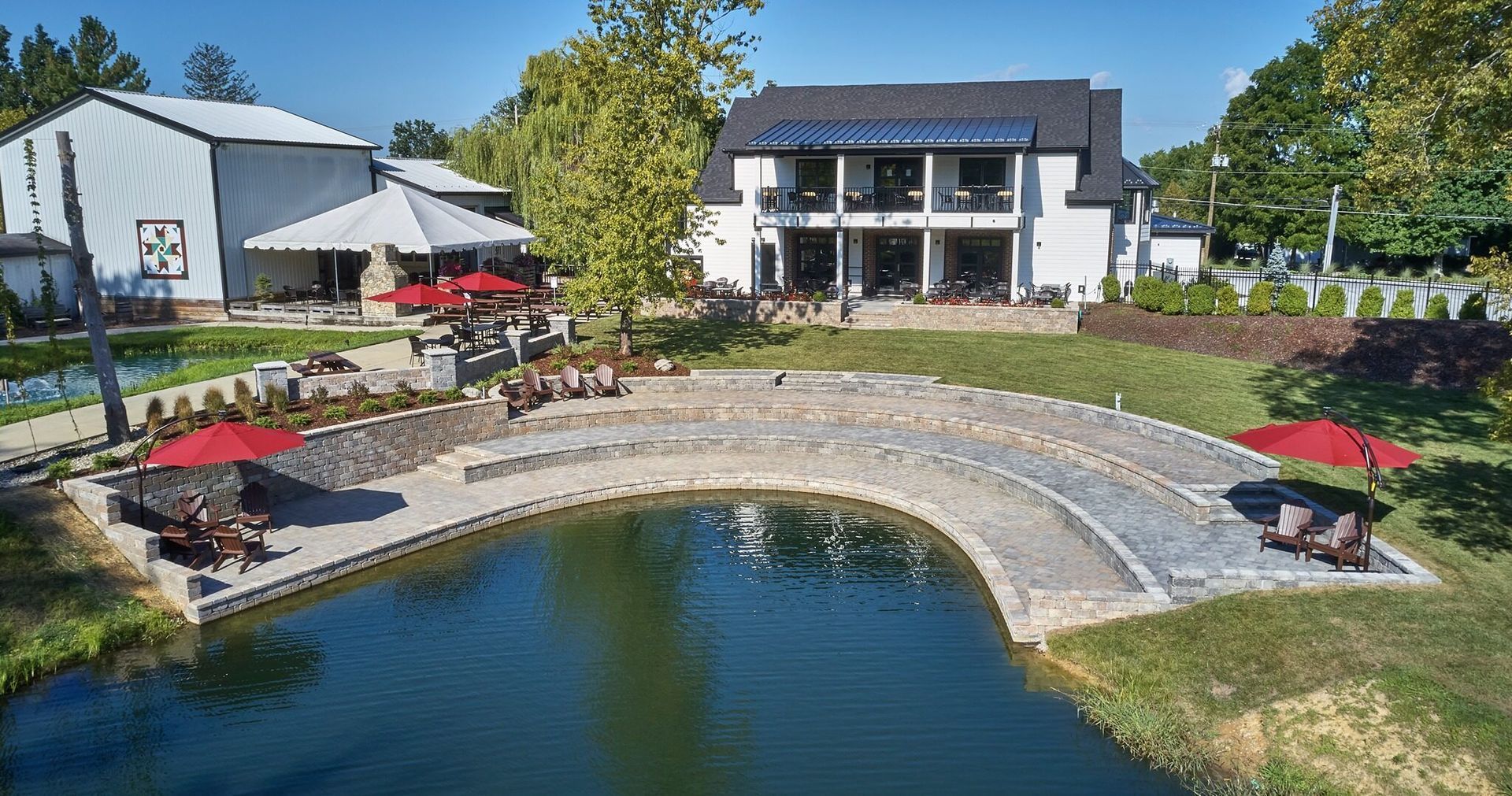 Image of an outdoor bar sitting area by the water