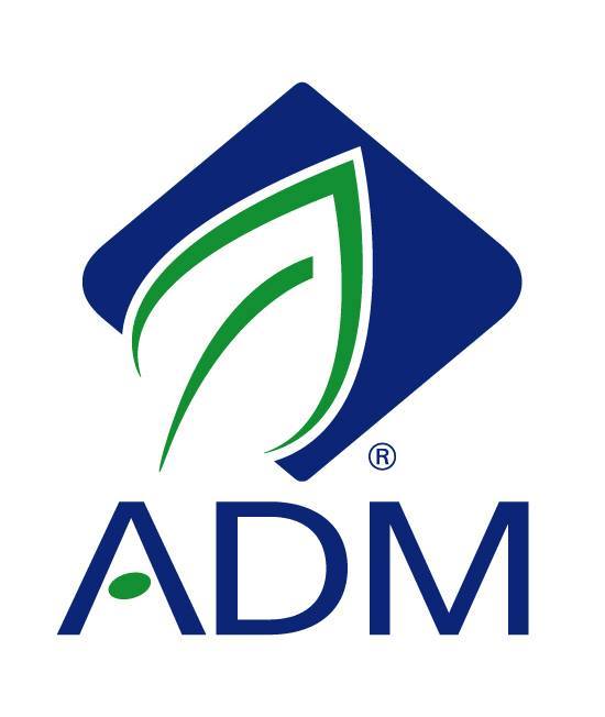 ADM logo: Blue diamond with green leaf design and