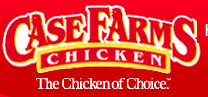 Case Farms Chicken logo on red background. Features the words