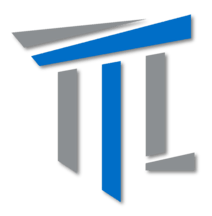 Abstract logo: Blue and gray geometric column design.