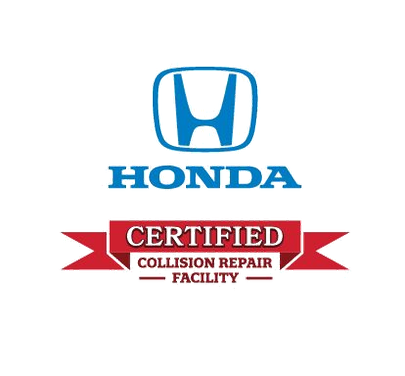 Honda Certified Collision Repair Facility logo with blue Honda emblem and red banner text