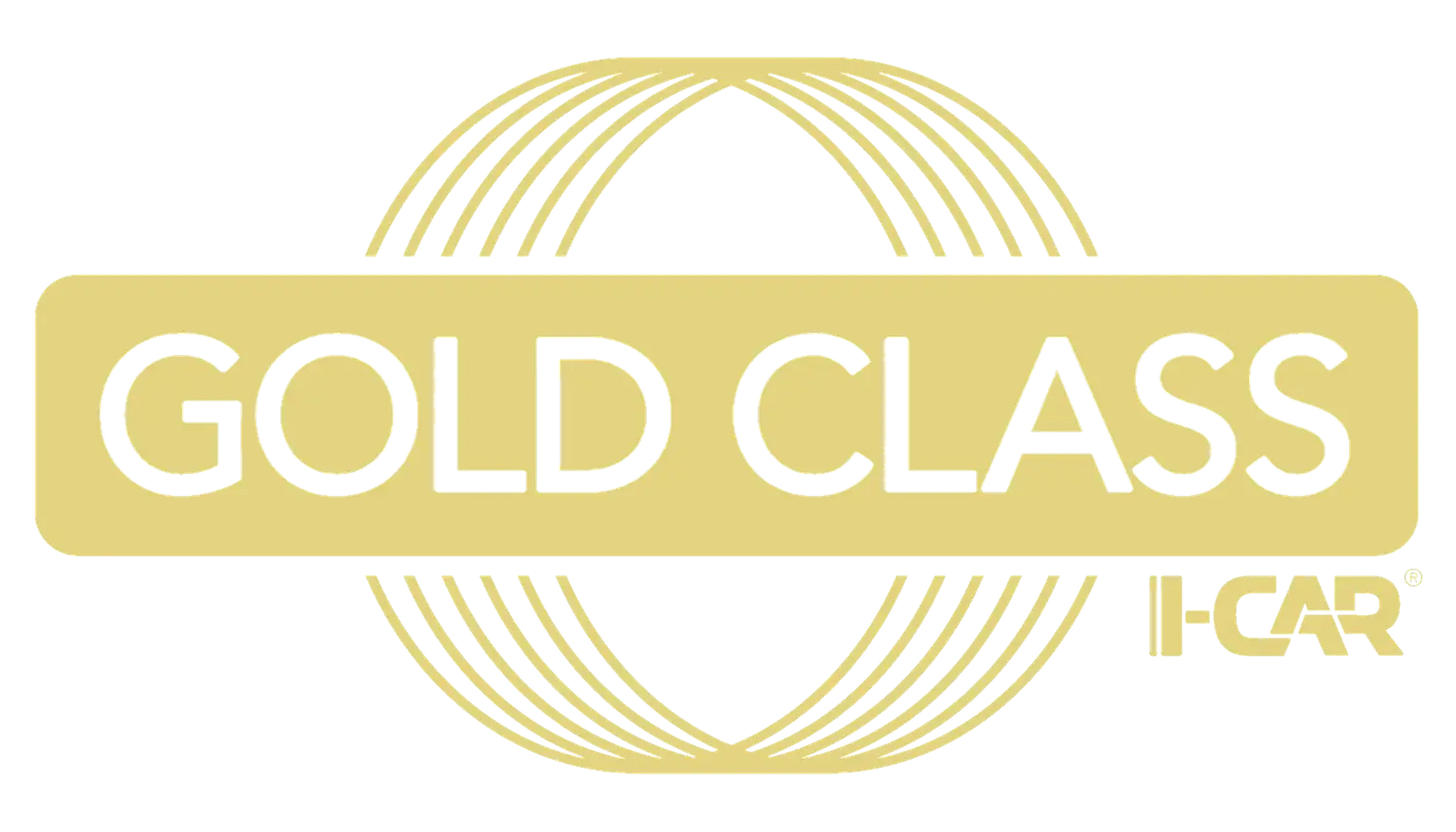 Gold Class I-CAR logo in gold and white with circular line design
