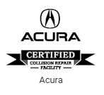 Acura Certified Collision Repair logo with black and white emblem and text