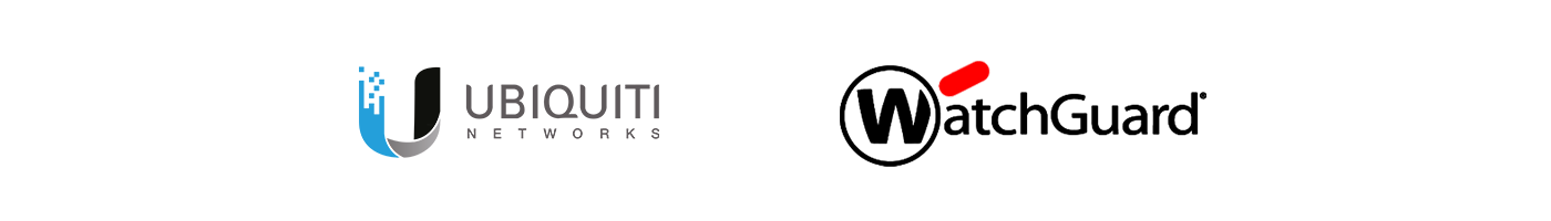 Two logos for ubiquiti and watchguard on a white background
