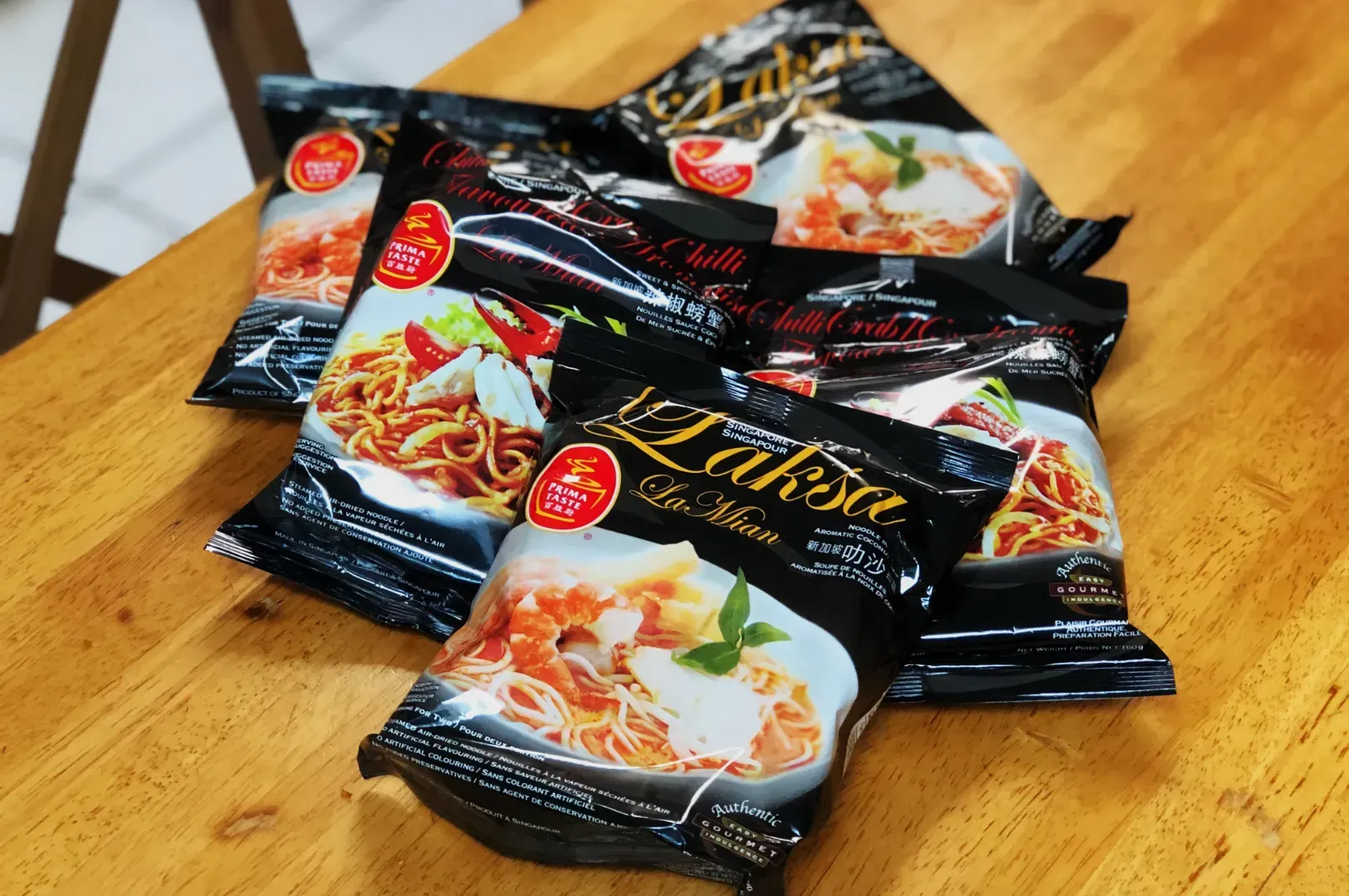 Packets of instant noodle labeled 