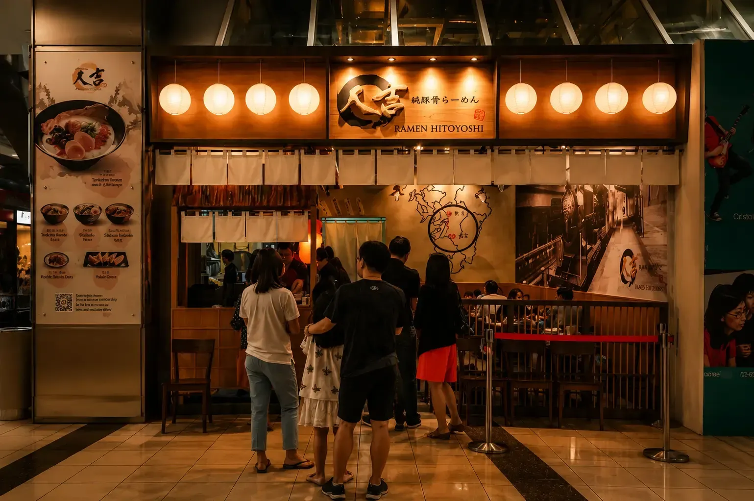 Front exterior view of a warmly lit Japanese restaurant named