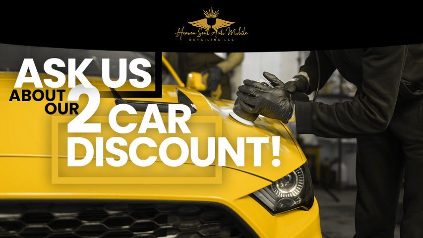 Yellow car being detailed with text: