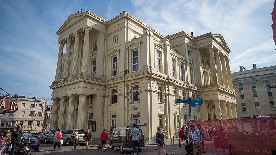 The classical exterior of Brighton Town Hall in central Brighton