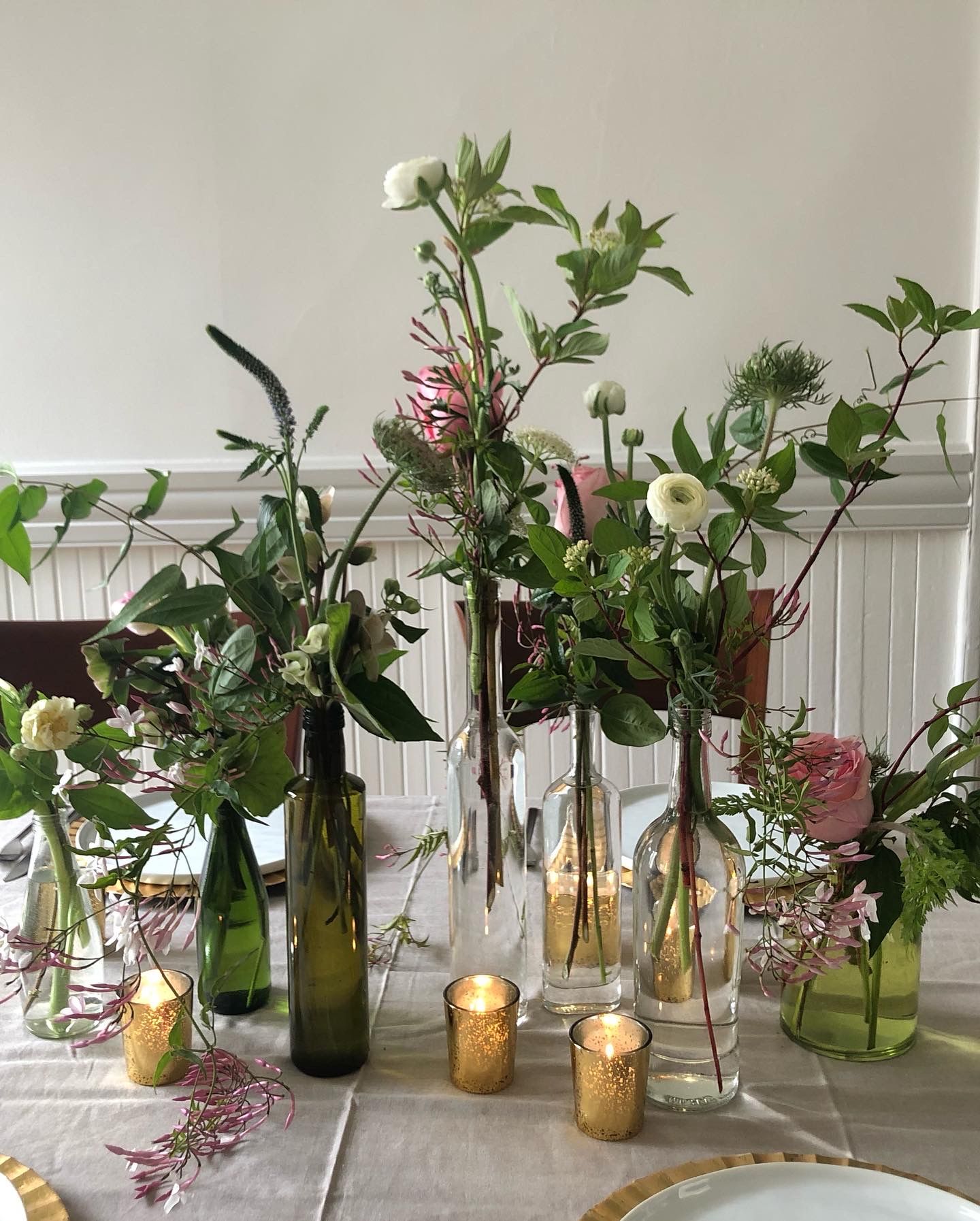 Wine bottles with flowers