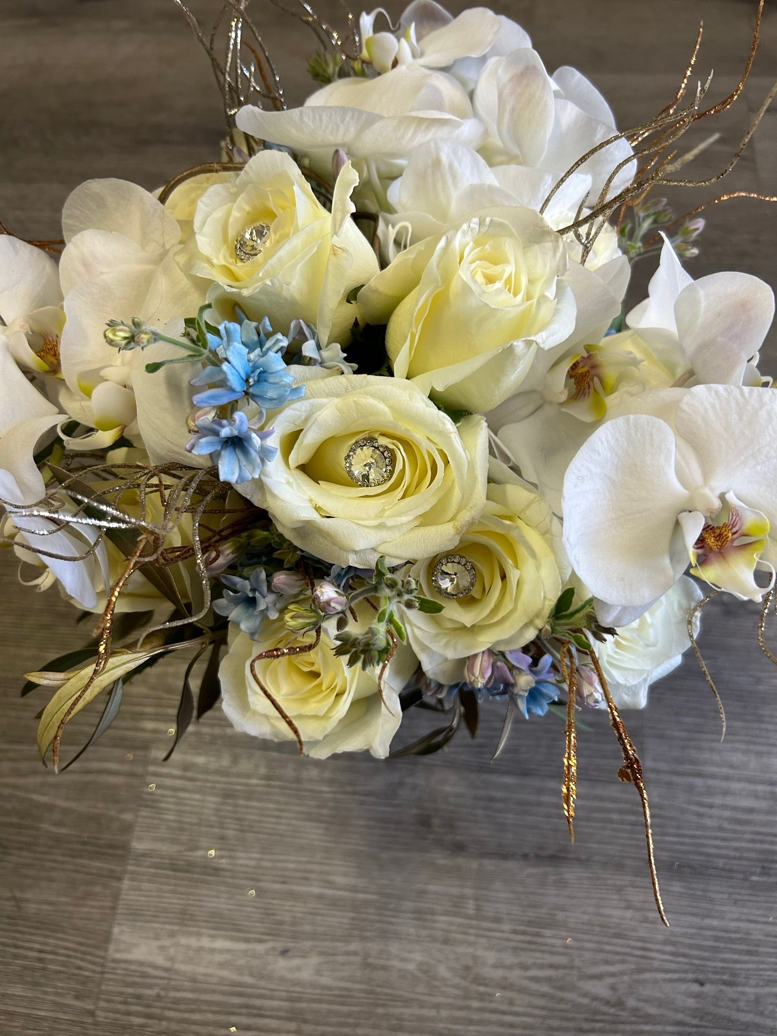 Artistic bridal bouquet with orchids