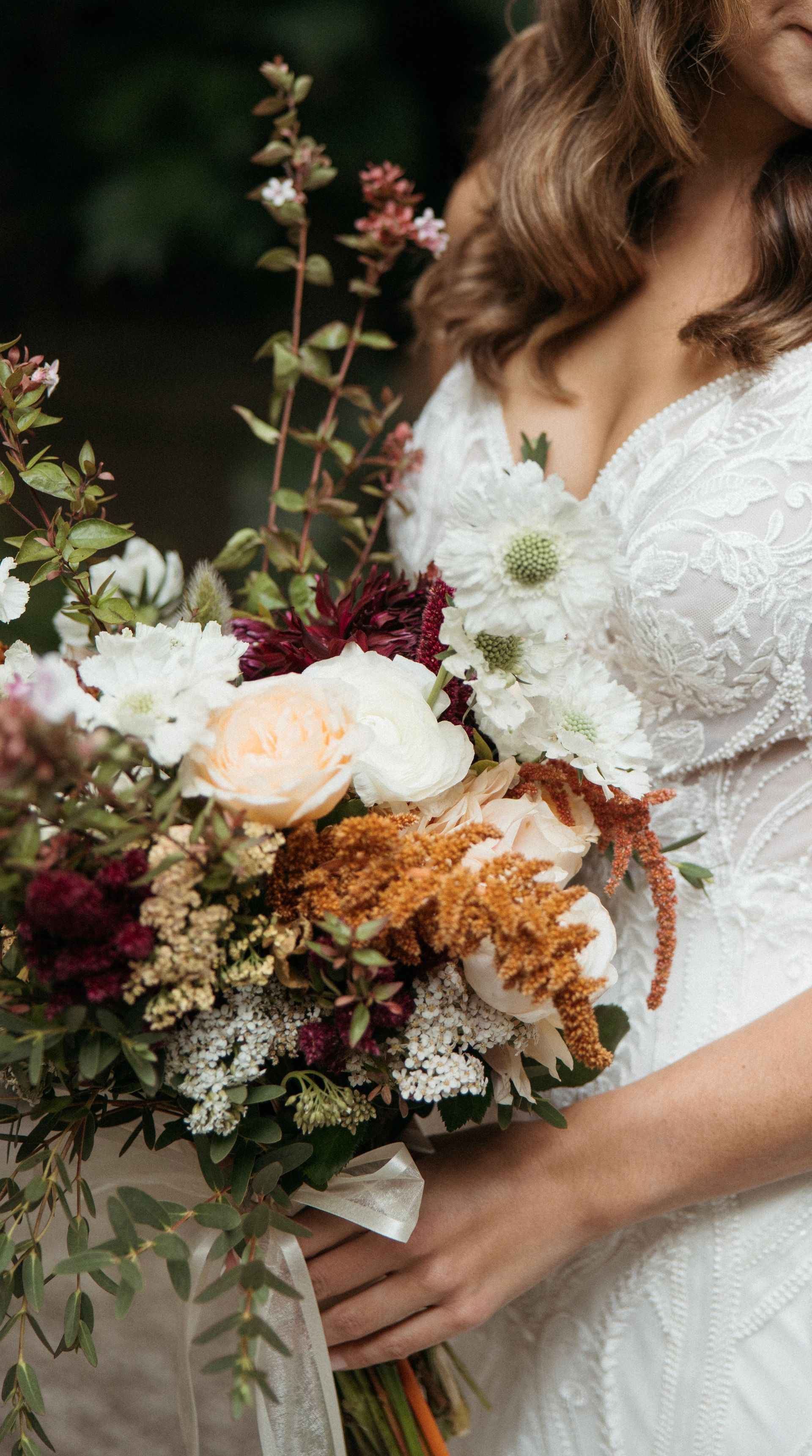 A bridal bouquet of fall flowers