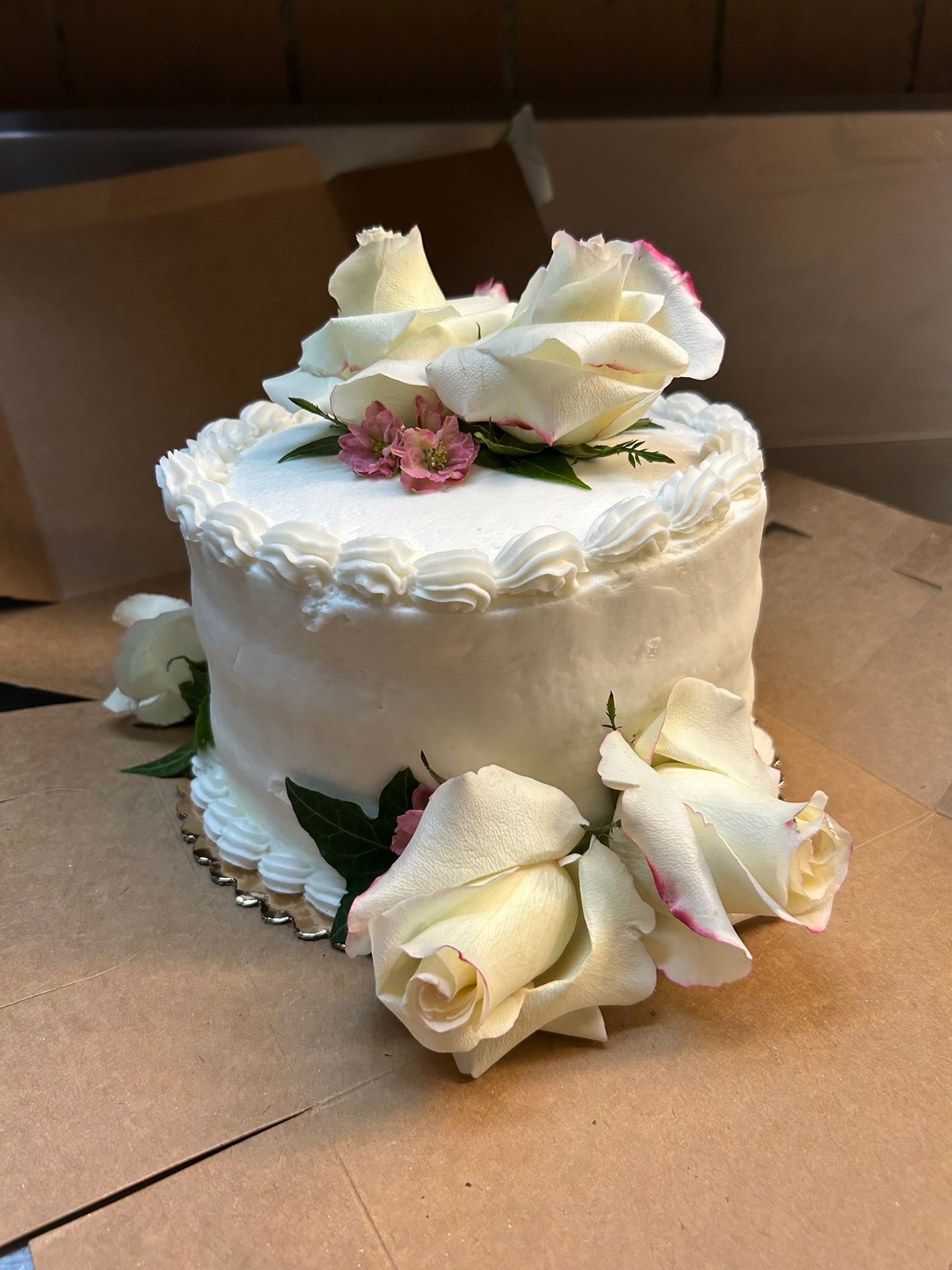 Wedding cake decorated with flowers