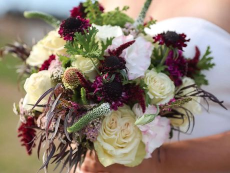 Burgundy and white bridal bouquet