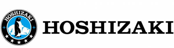Hoshizaki logo: a penguin on ice in a blue circle, black text 
