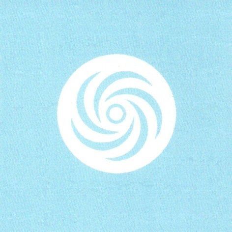 a white swirl in a circle on a light blue background .
