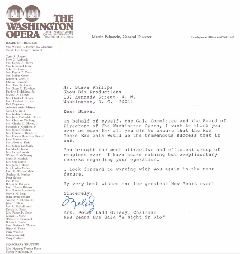A letter from the washington opera is addressed to mr. steve phillips