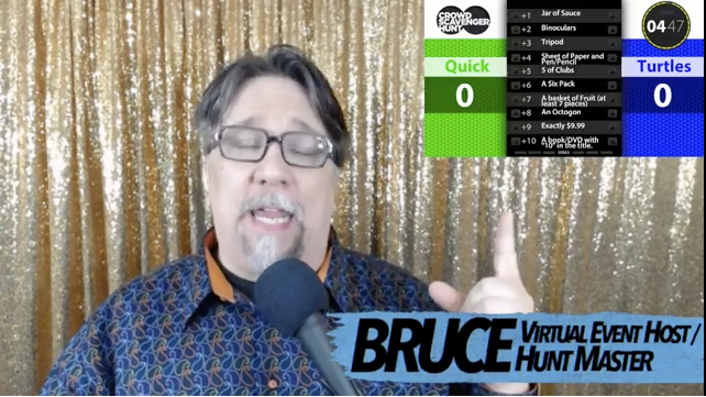 Bruce virtual event host / hunt master is talking into a microphone