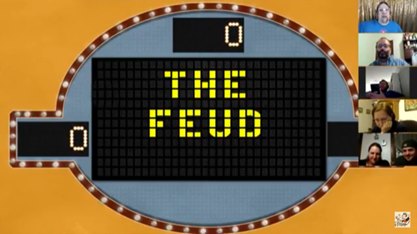 A group of people are playing a game called the feud