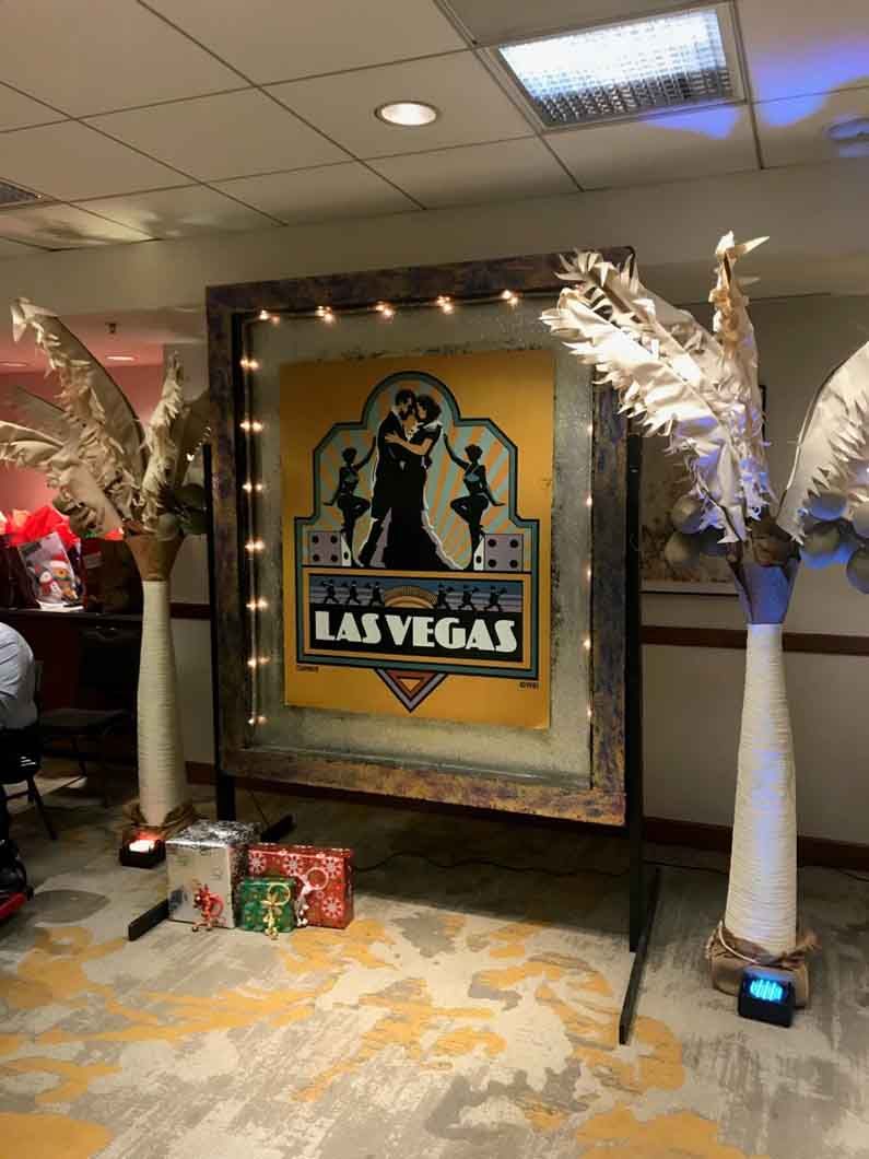 There is a large sign in the middle of the room that says las vegas.