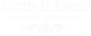 Faded white logo reading &ldquo;Austin Pebble Creek Funeral Home, Inc.&rdquo; with decorative swirl line art