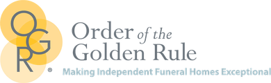 Logo for Order of the Golden Rule with gold OGR monogram and tagline “Making Independent Funeral Homes Exceptional.”