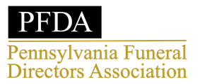 PFDA logo with black, gold, and white text for Pennsylvania Funeral Directors Association
