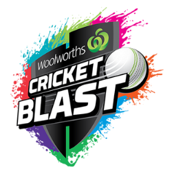 Woolworths Cricket Blast logo with colorful paint splashes and a cricket ball
