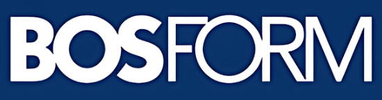 White BOSFORM logo on a blue background