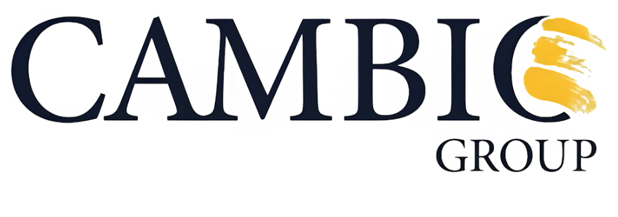 CAMBIO GROUP logo with navy text and a yellow swoosh over the “O”