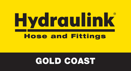 Hydraulink logo on yellow background with “Hose and Fittings” and “GOLD COAST” text
