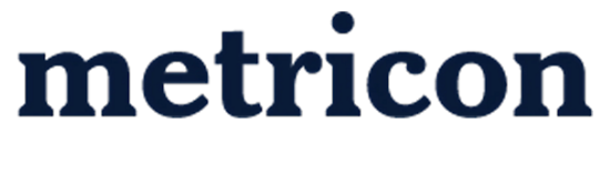 Dark blue “metricon” wordmark logo on a white background