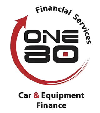 ONE 80 Financial Services logo with red circular arrow and car & equipment finance text