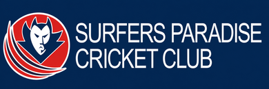 Surfers Paradise Cricket Club logo with red-and-white shield and blue background