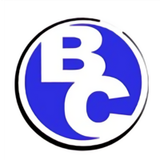 A blue and white logo with the letter b and c in a circle.