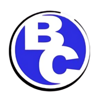 A blue and white logo with the letter b and c in a circle.