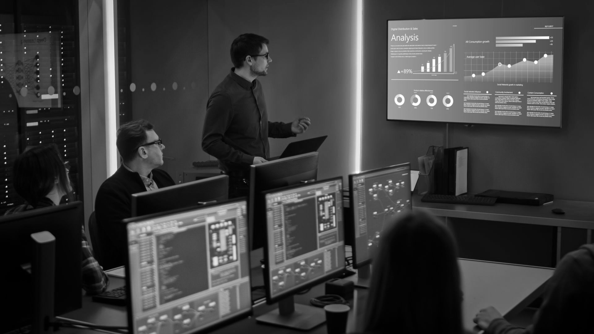A group of IT professionals discuss cyber security in the workplace