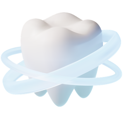 Tooth with a light blue halo around it.