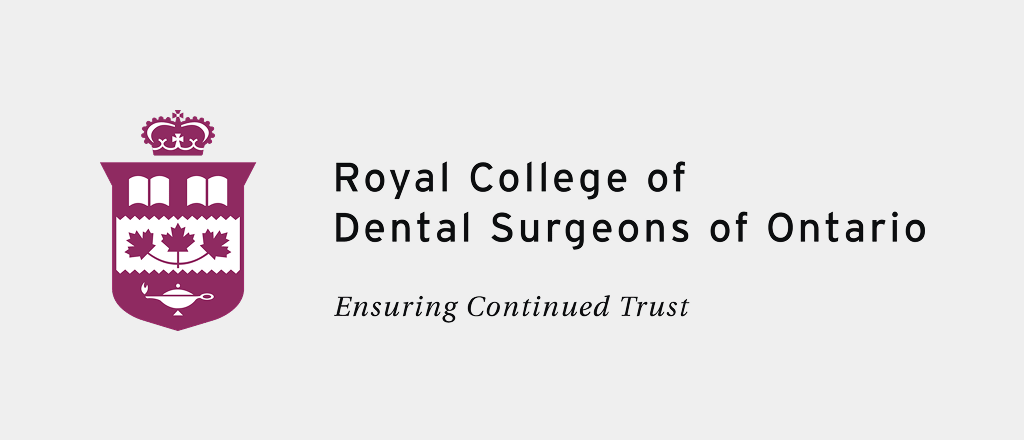 Royal College of Dental Surgeons of Ontario logo with maroon crest and tagline 