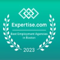 An Expertise.com 2023 award badge for Best Employment Agencies in Boston, featuring a white laurel and logo on teal.