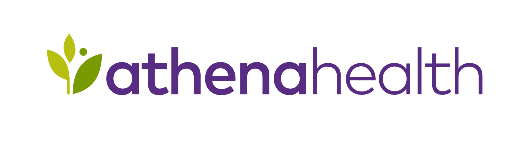 Athenahealth logo with purple text and green leaf icon