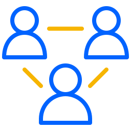 Three blue user icons connected by yellow lines in a network diagram.