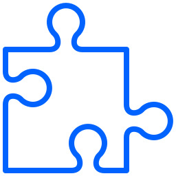 Blue outlined puzzle piece icon on a white background.