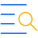 Blue lines and a yellow magnifying glass icon, suggesting search or search results.