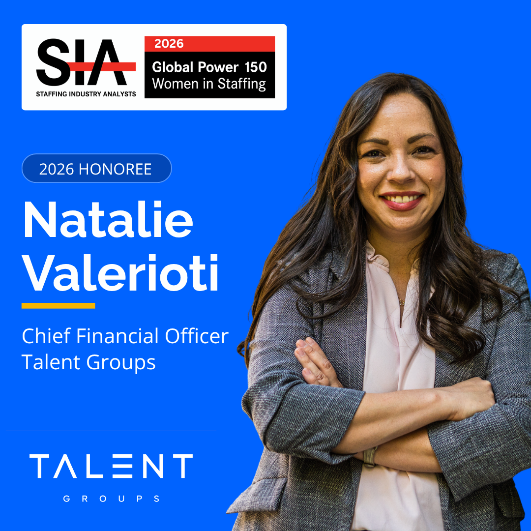Natalie Valerioti honoree graphic with blue background, SIA logo, and portrait of a woman in a blazer