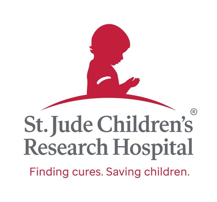 The St. Jude Children’s Research Hospital logo with a red silhouette of a child over text in red and gray.