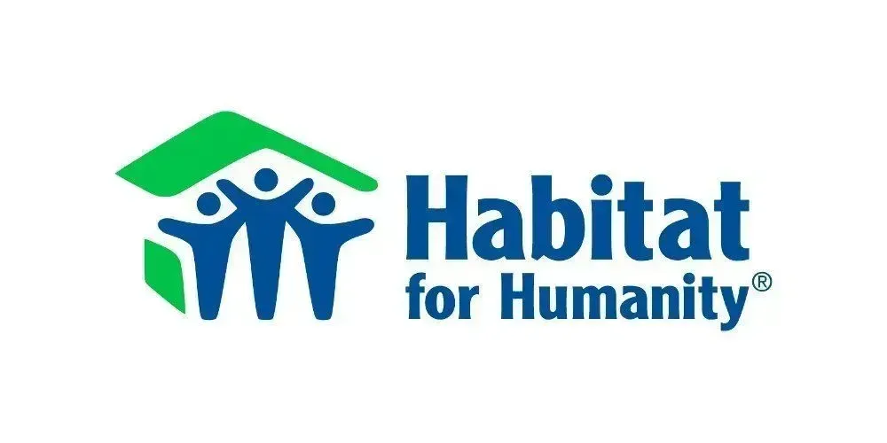Habitat for Humanity logo with green roof icon and blue house figures