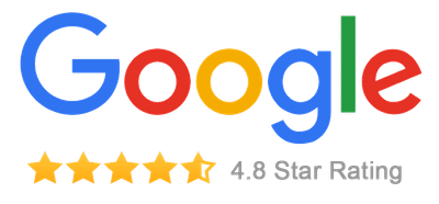 Google logo with a 4.8-star rating and five gold stars beneath it