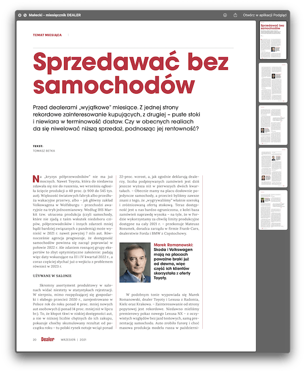 Wywiad dla miesięcznika Dealer